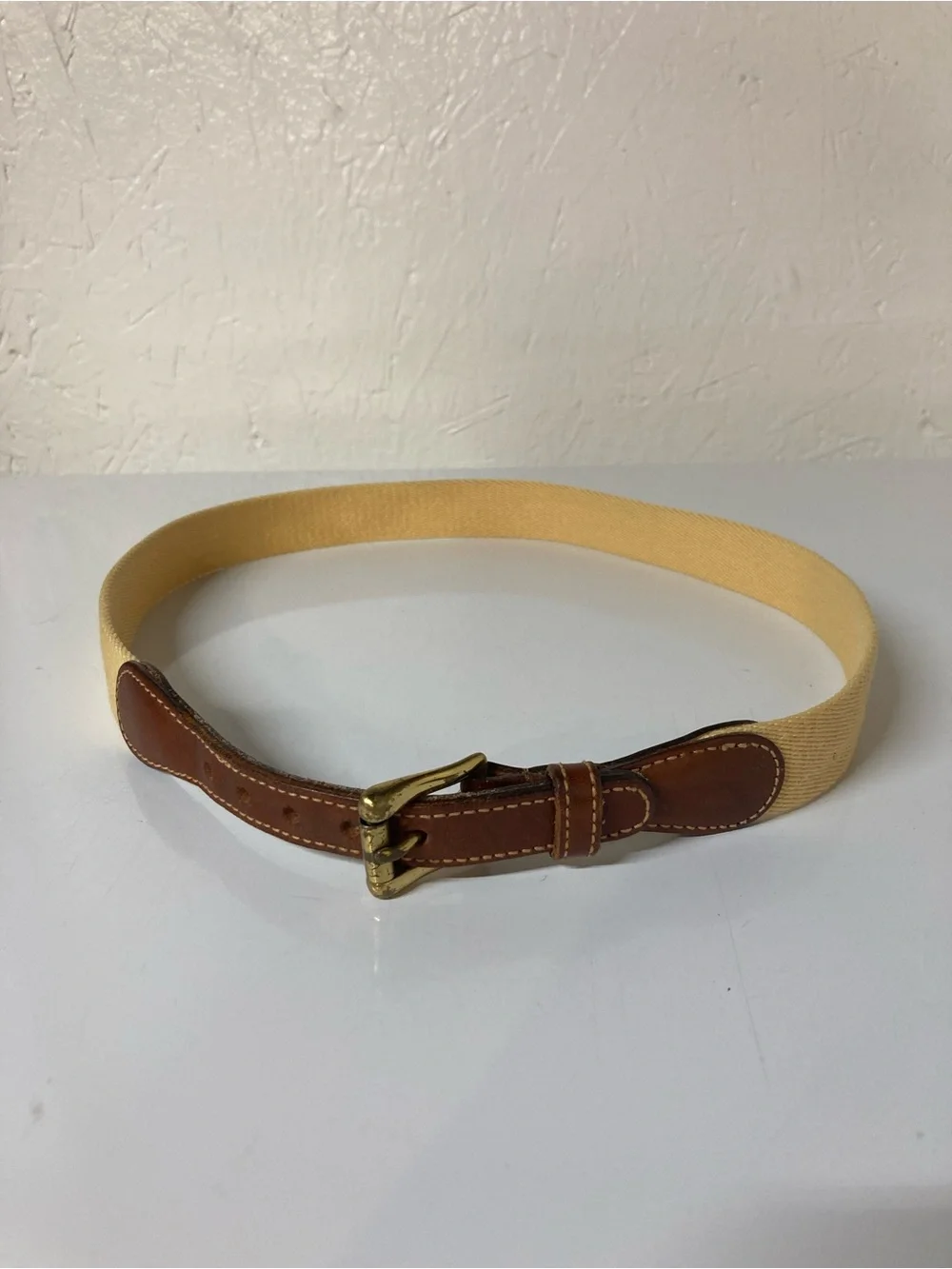 Dooney & Bourke Beige Canvas Belt with Brown Leather Trim Size 28